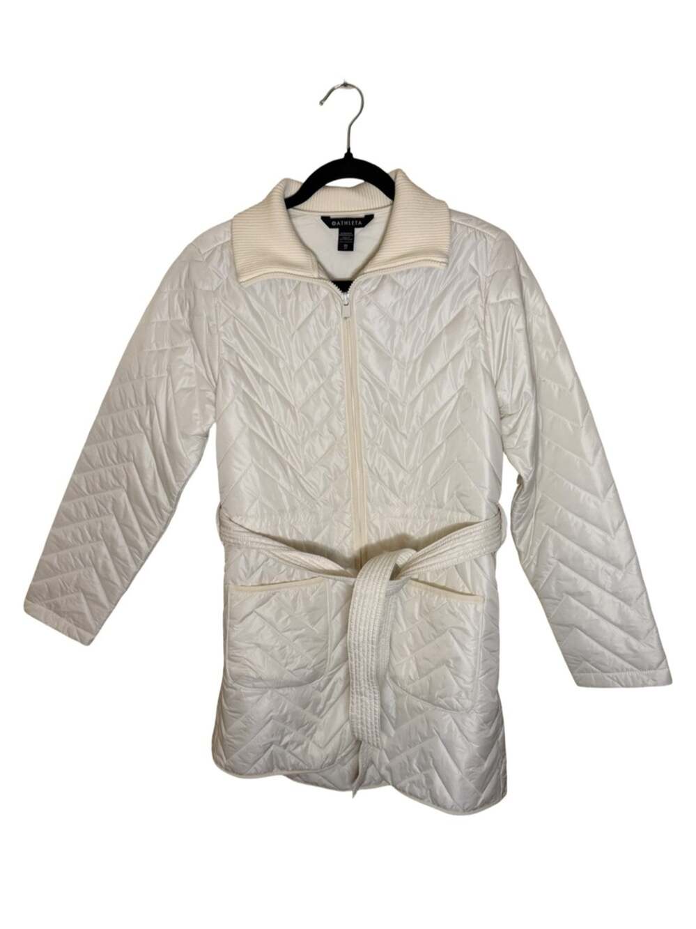 Athleta Mendocino Quilted Belted Coat Jacket Cream XS PrimaLoft Eco EUC
